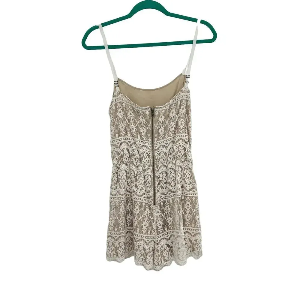 Alice + Olivia Cassia Romper Sleeveless Lace‎ Crochet Zipper White Beige  Size 8 - Image 9