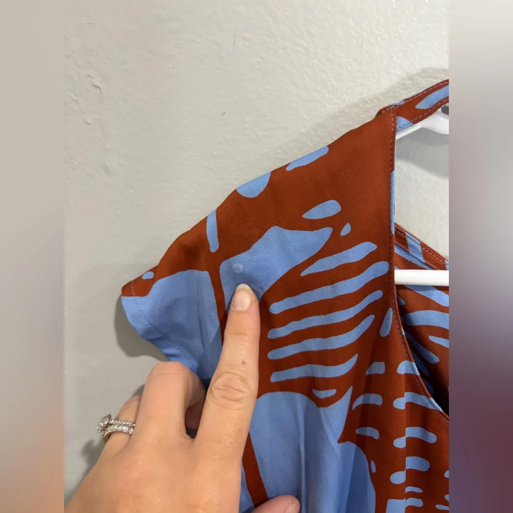 DVF Diane Von Furstenberg floral abstract silk pleated pocket dress brown blue 4 - Image 2