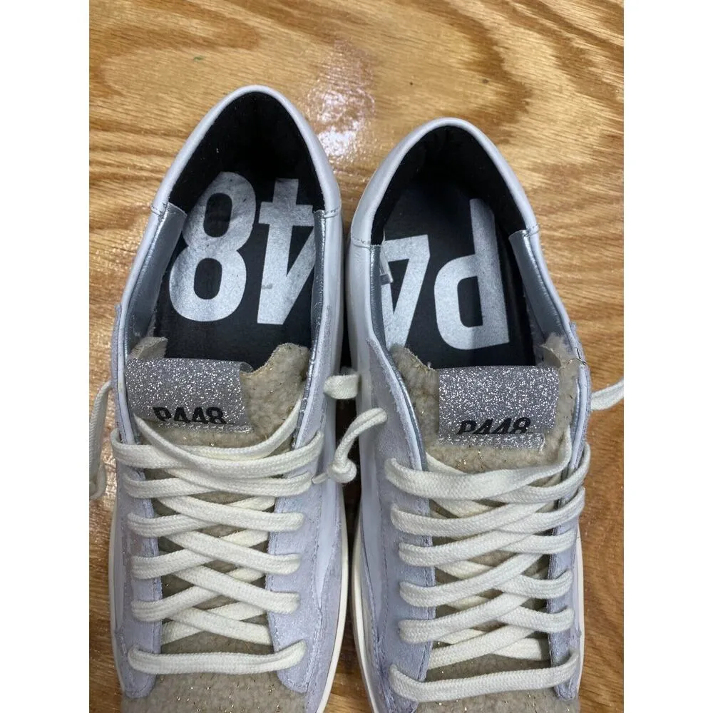 P448 Thea Sneakers Women White Purple Leather Lace-Up Running Athletic Shoes S26 - Image 2