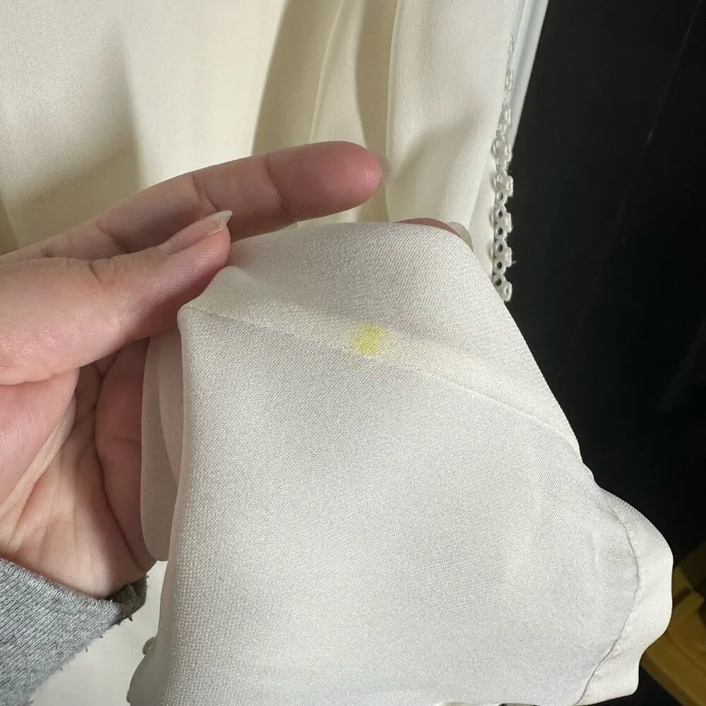 LK Bennett Women's White Sheer Lace Button Front Long Sleeve Blouse Size 8 - Image 5