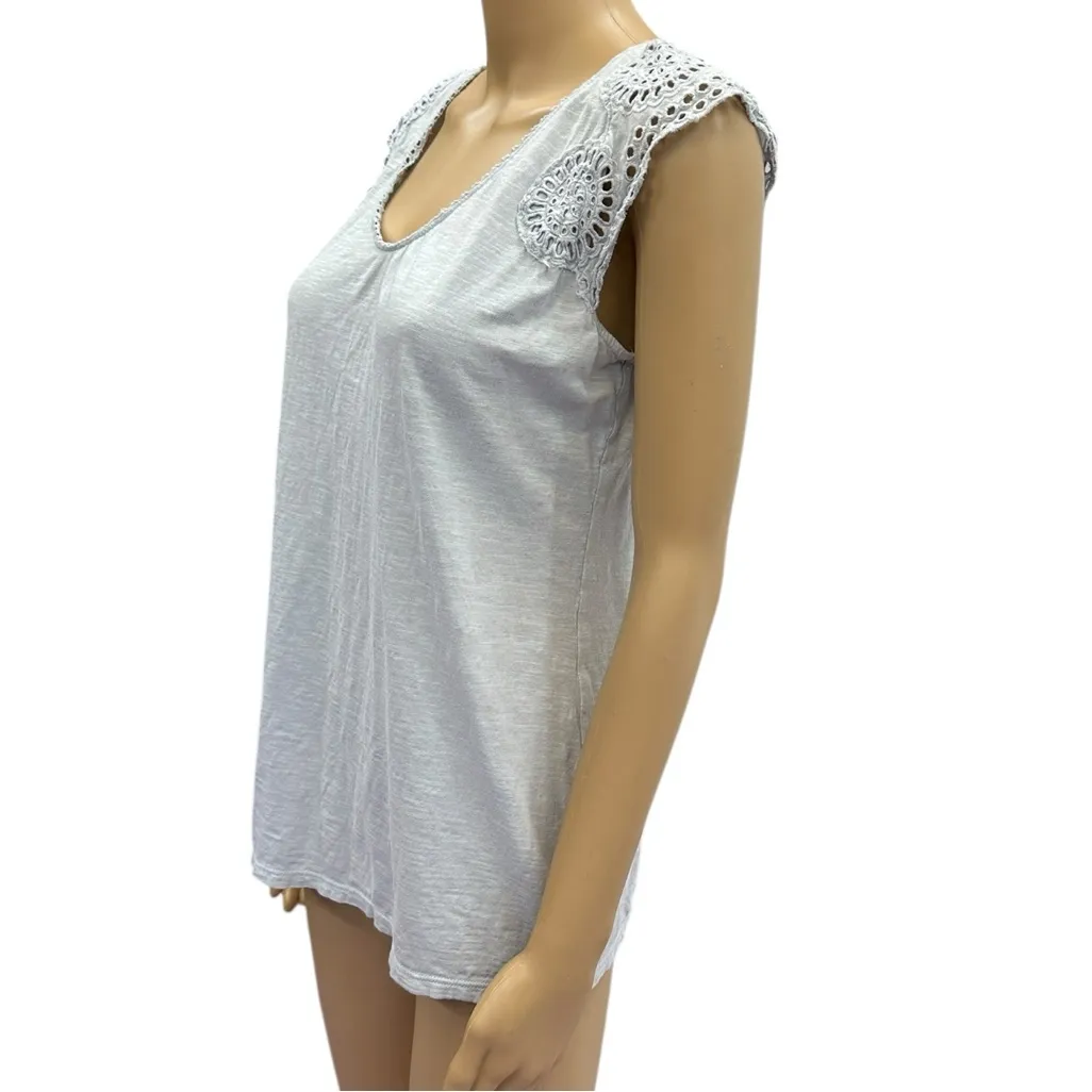 Cotton Ann Taylor Loft Pale Blue Gray Crochet Lace Cap Sleeve Scoop Neck Size M - Image 4