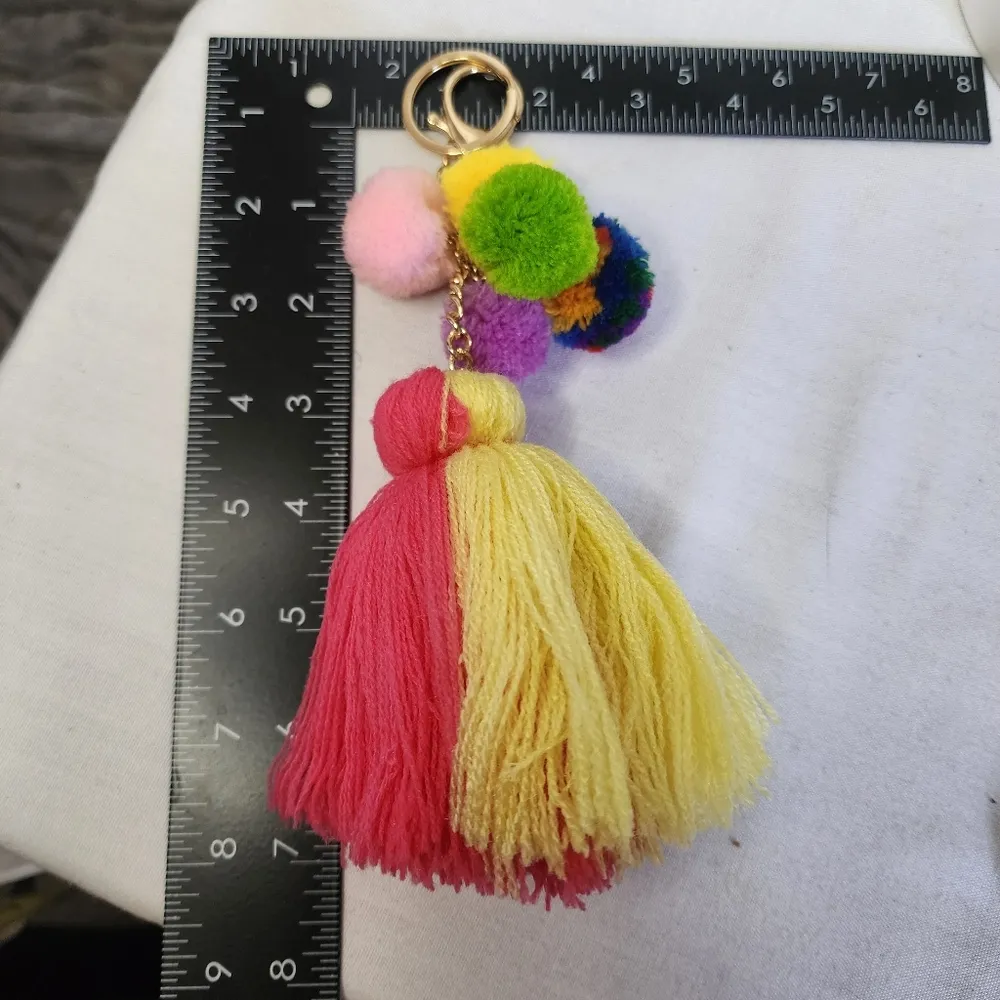 Colorful Jumbo PomPom Tassel Purse Charm Keychain Keyholder New Pink - Image 5