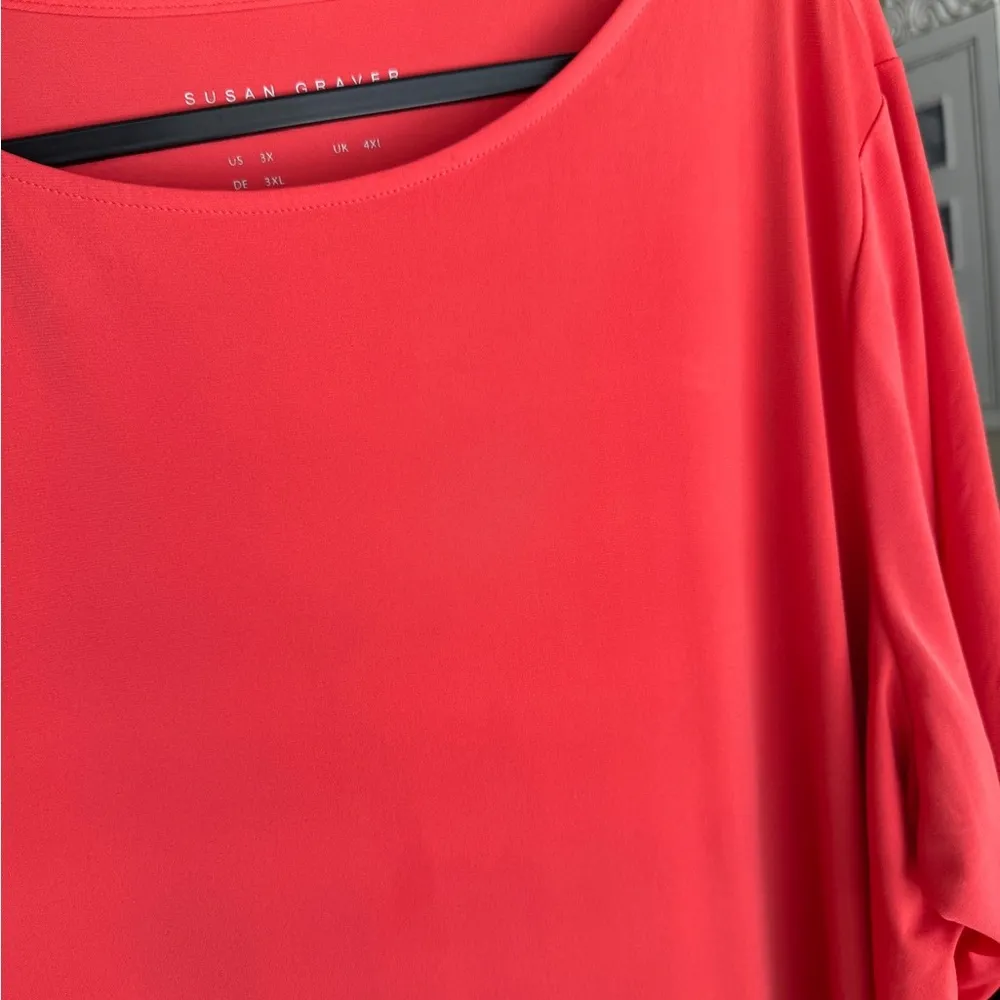 Susan Graver Essentials Red Stretch Blouse 3X Plus Size Scoop Neck Relaxed Fit - Image 4