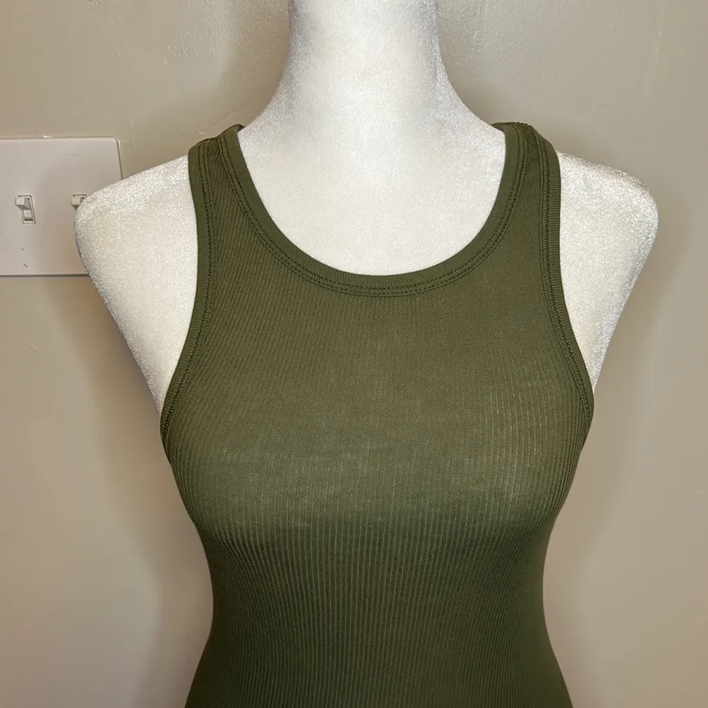 Pam & Gela Skinny Rib Tank in Army NWT Size P Extra Small - Image 3