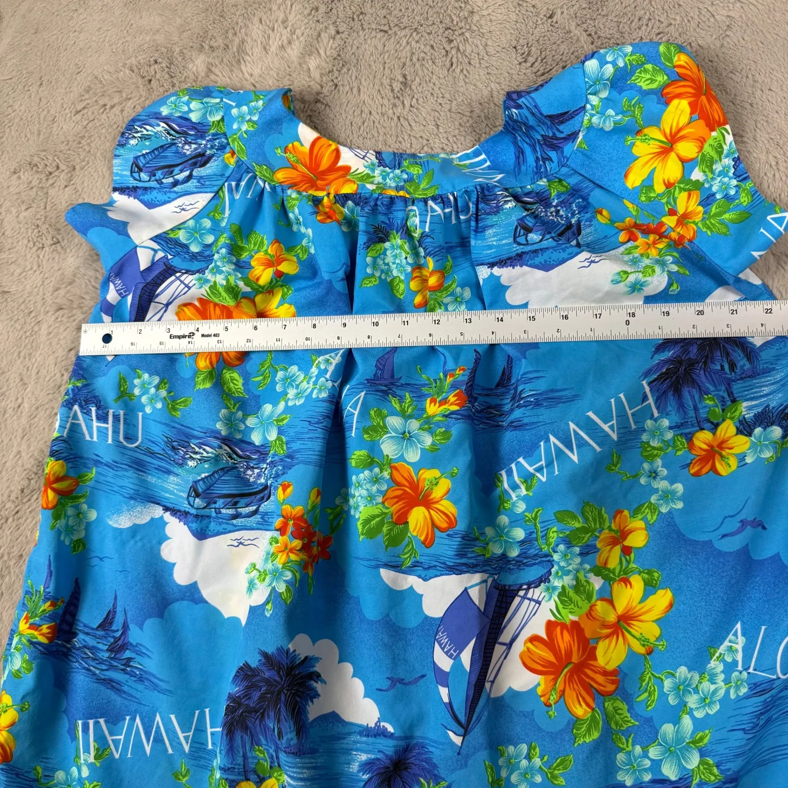 Vintage‎ Made in Hawaii Aloha Dress Floral Print Island Cruise Dress Size L Blue Size L - Image 3