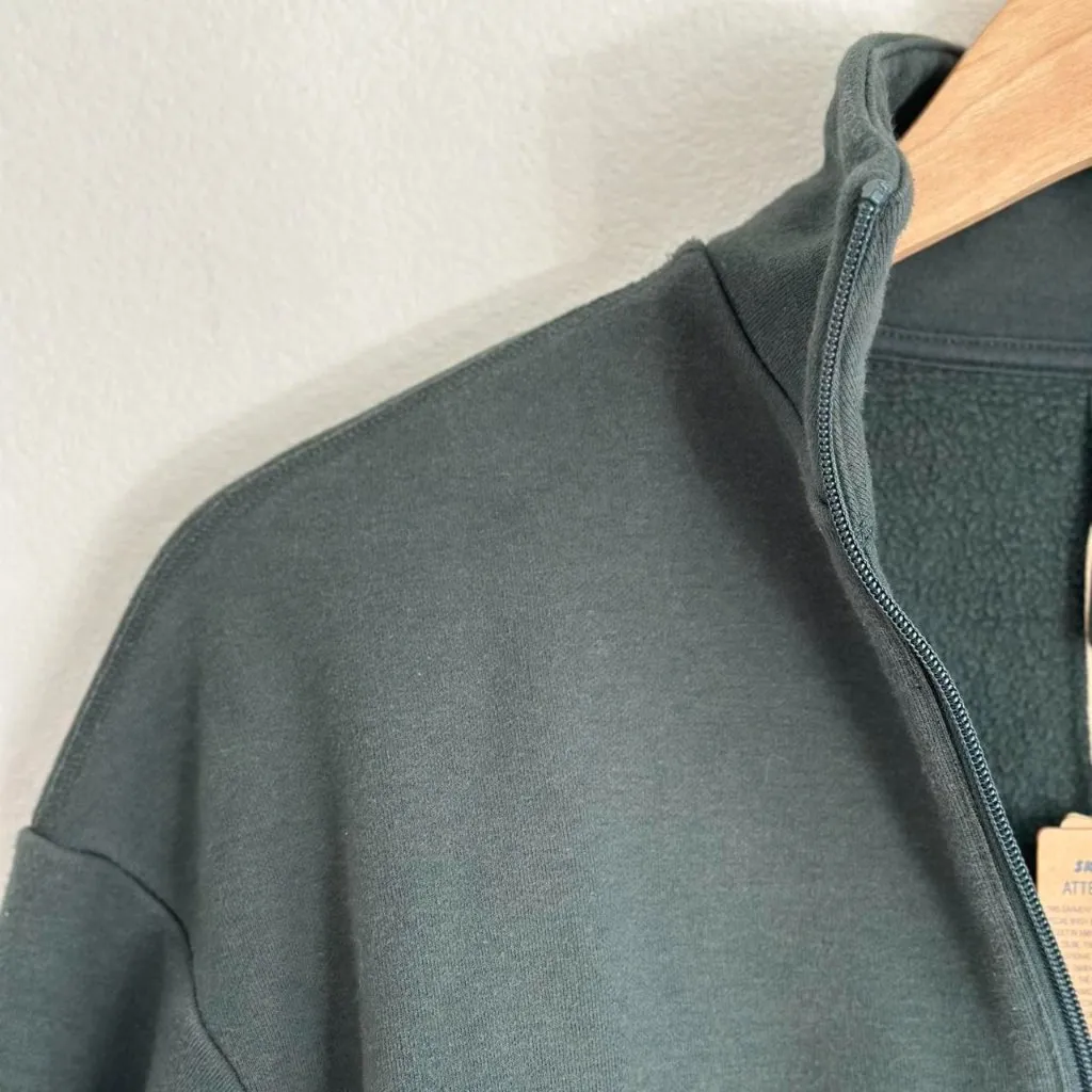 Skims Cotton Fleece Classic Quarter Zip Pullover In Spruce, Size XXS - Image 6