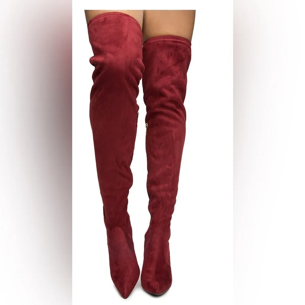 BAMBOO Red Over-the-Knee Boots with Suede Finish - Image 3