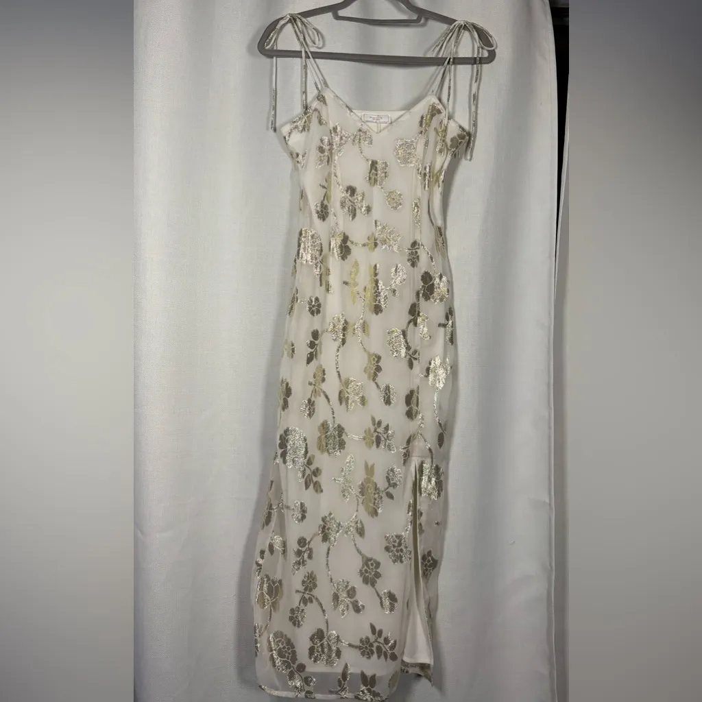 Sage The Label Afterglow Lurex Metallic Midi Dress in White Champagne Small - Image 6