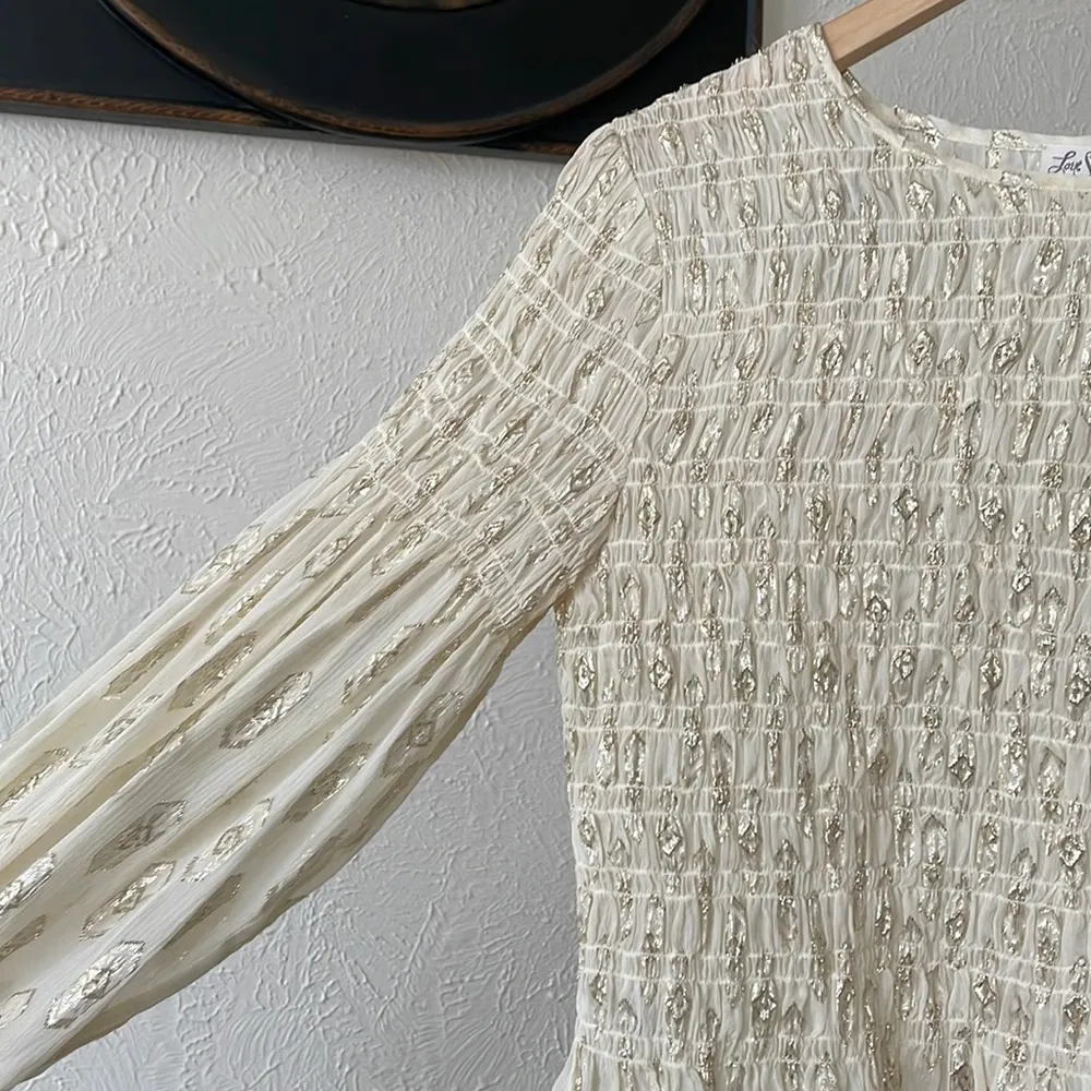 LoveShackFancy beautiful gold metallic shimmer silk smock blouse - Image 4