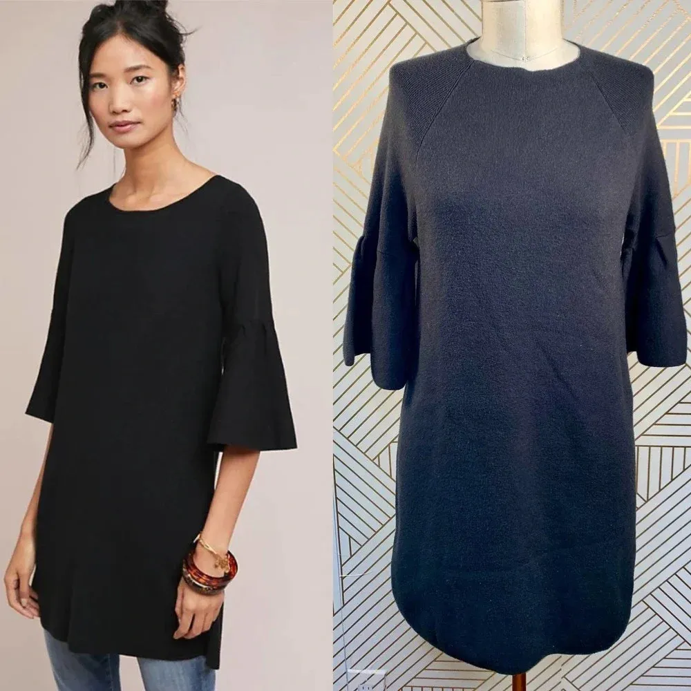 Anthropologie‎ Moth Chester Sweater Tunic Dress Bell Sleeve Black Size Small - Image 2