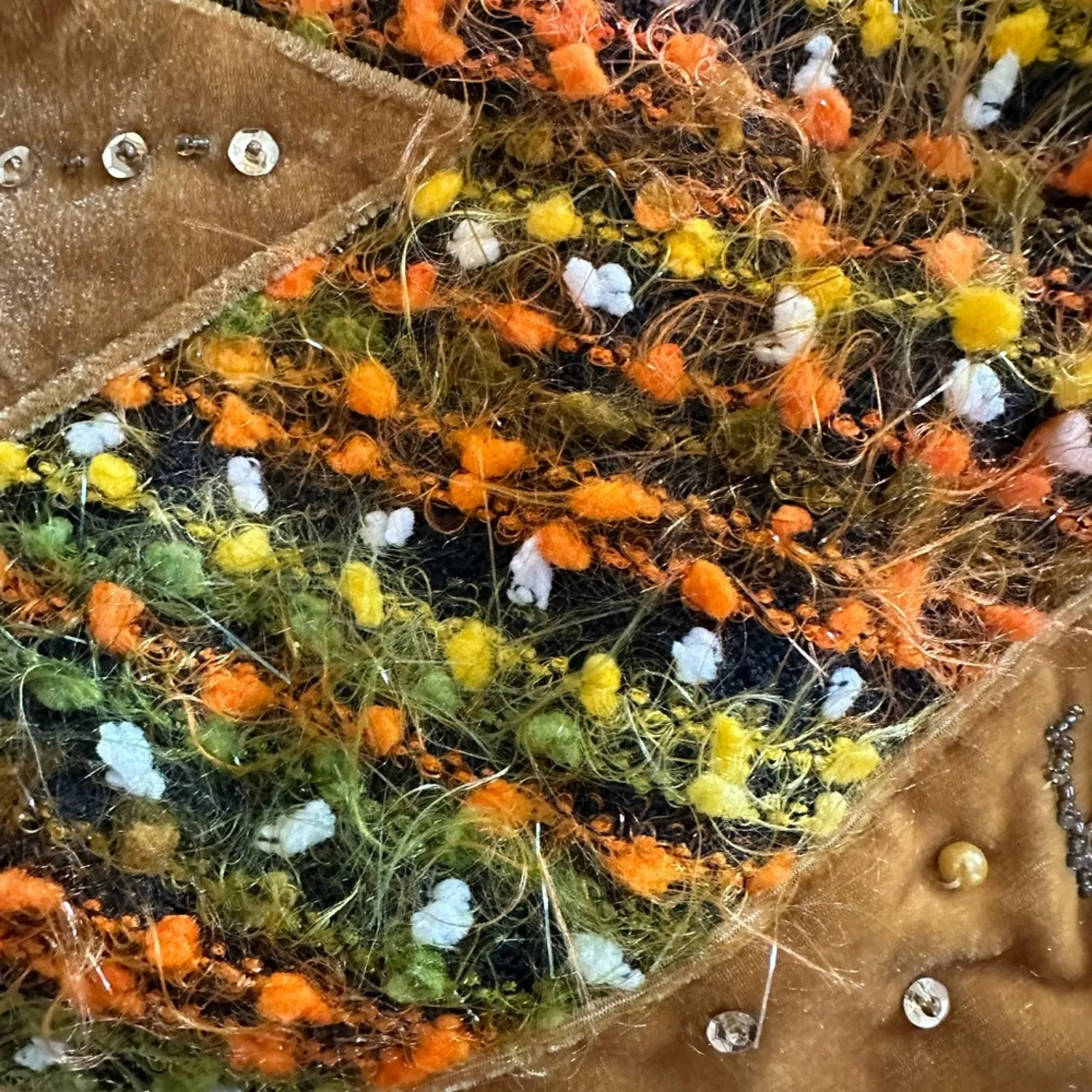 Vintage Velvet Boho Bag Beaded Embellished Crescent Moon Purse Indie Hippie Ermo Orange - Image 2