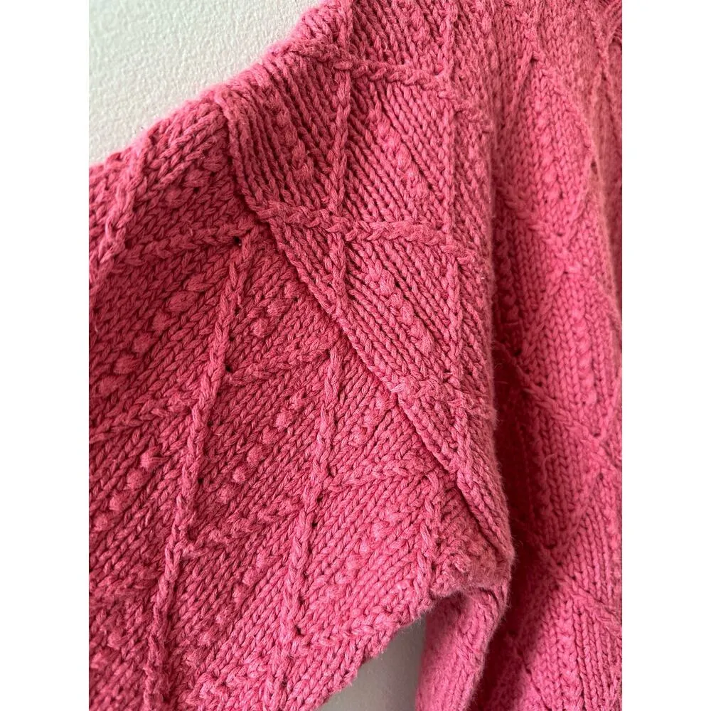 Sweater Women's Large Pink Vintage Cable Knit Mock Neck Ramie Cotton - Image 4
