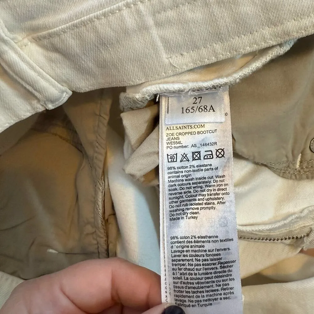 All Saints Women’s 27 Zoe Cropped Bootcut Jeans Frayed Raw Hemline Zipper - Image 9