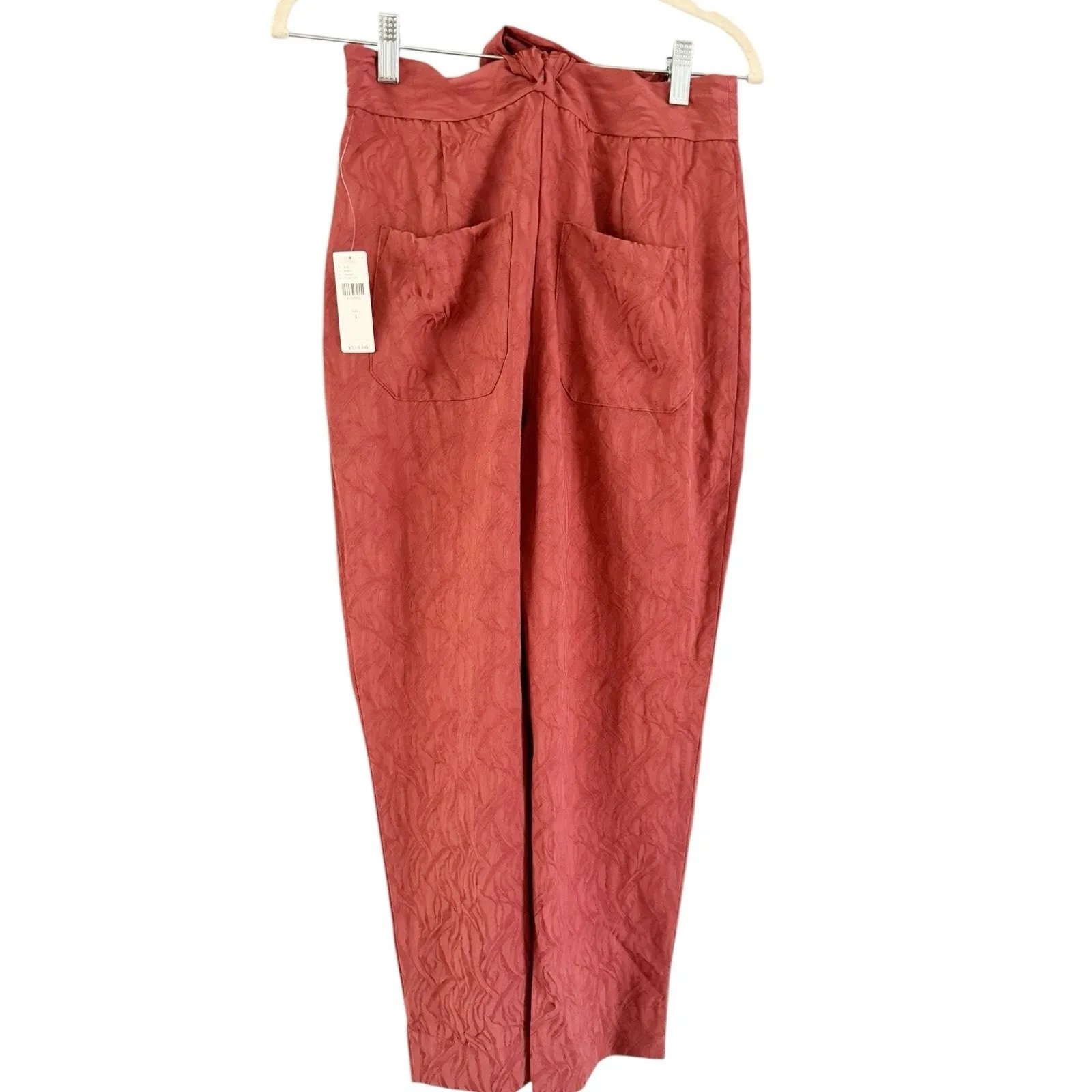 NWT Anthropologie ett:twa Aubade Tie Waist Cropped Rose Jacquard Pants Size 4 - Image 5