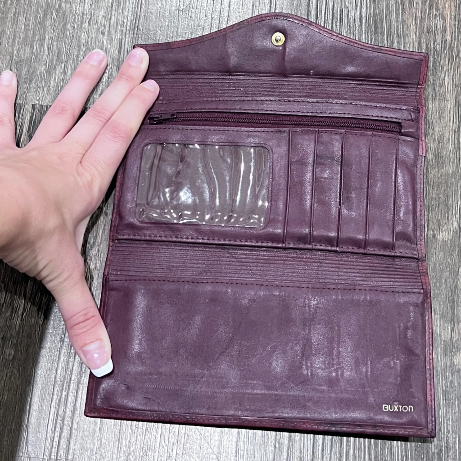 Buxton Heiress Organizer Clutch Wallet Top Grain Cowhide Leather In Wine Red - Image 5