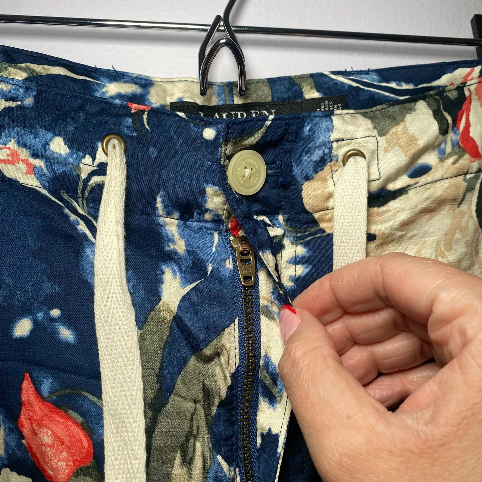 NWT Ralph Lauren Black Label Blue Floral Shantung Cargo Ankle Pant Women size 12 - Image 10