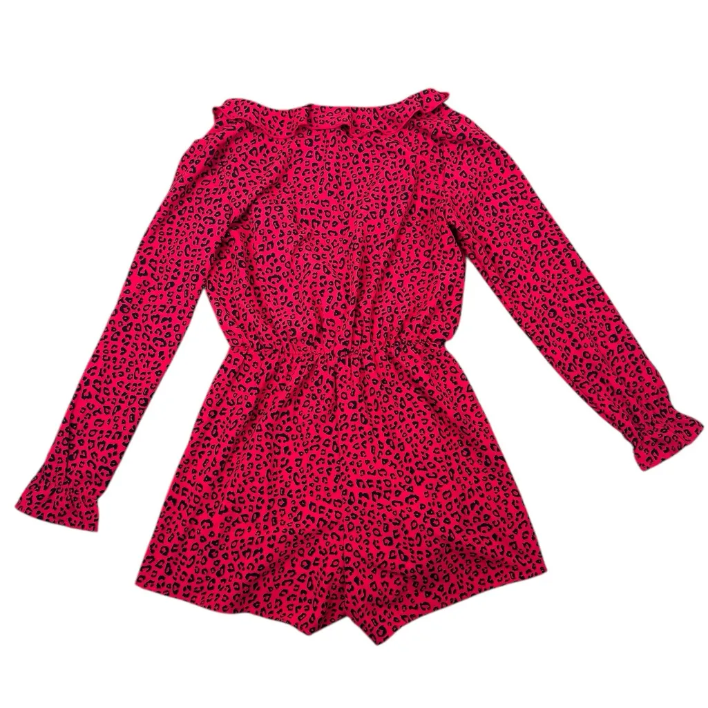 NWT H&M Red Leopard Animal Print Ruffle V-Neck Long Sleeve Shorts Romper Size 8 - Image 4