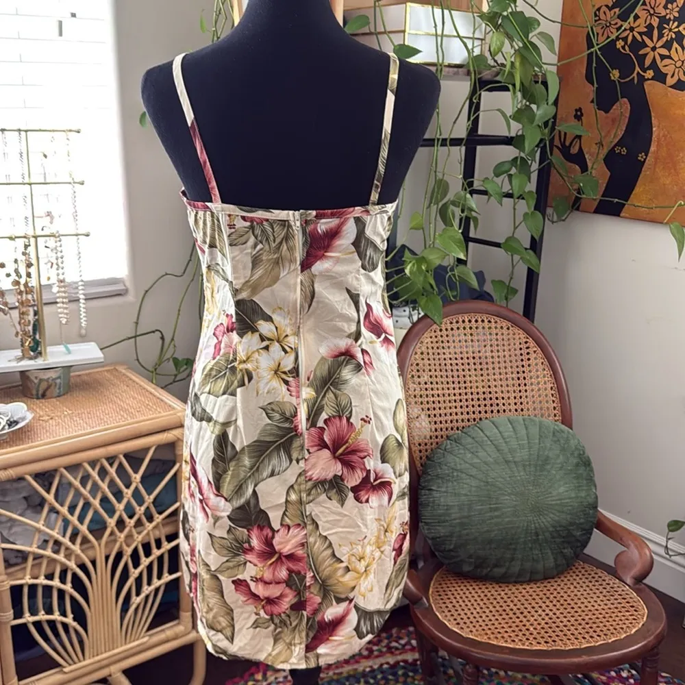 Hilo Hattie Mid Y2K Hawaiian Tropical Floral Back Zip Cotton Mini Dress Size 8 - Image 2