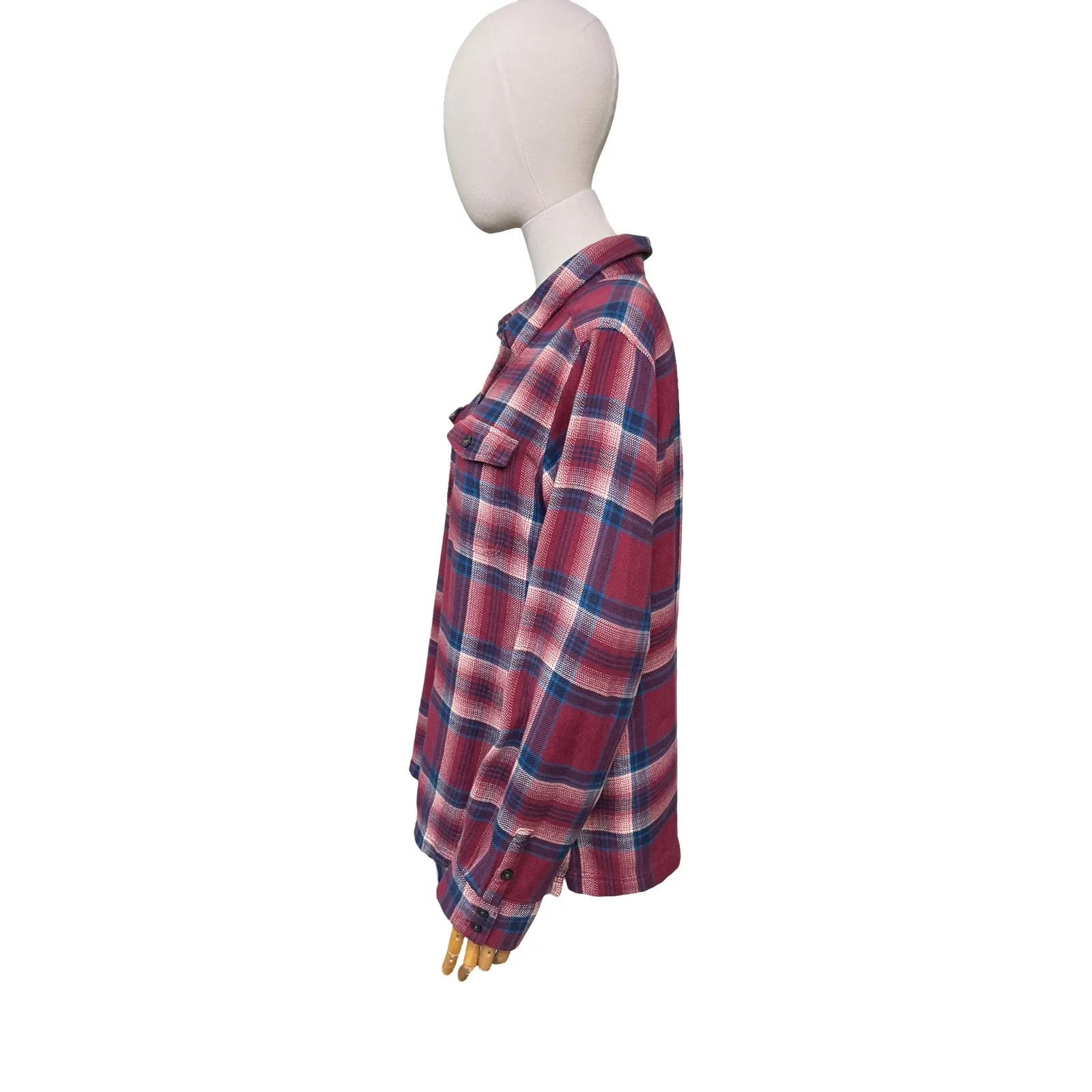 Patagonia Organic Cotton Plaid Flannel Shirt Women Size 10 Red Blue Sustainable - Image 5
