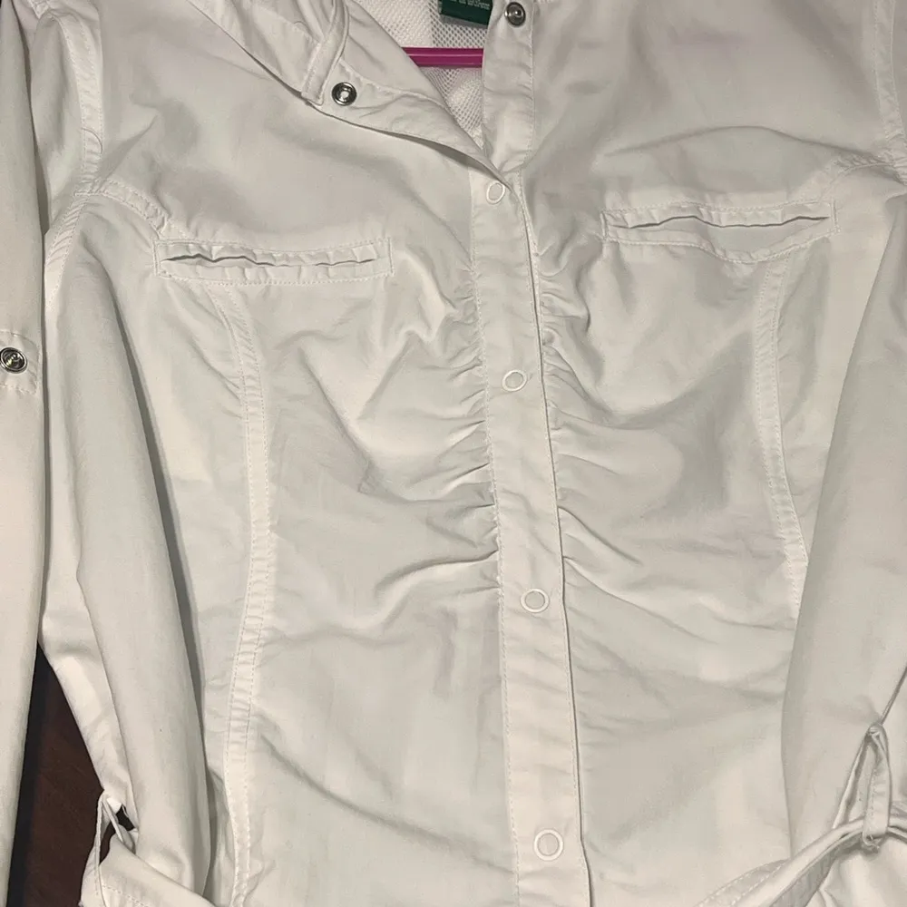 LL Bean Misses Womens L Jacket Hooded Belt White Lightweight Snap Closure Size L - Image 5