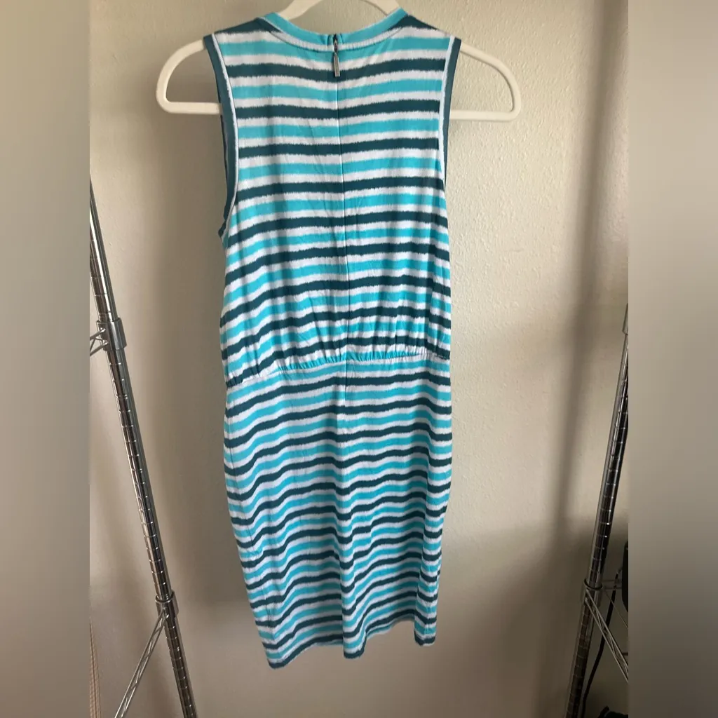 Michael  Michael KORS Teal, Turquoise and White Striped Dress. - Image 2