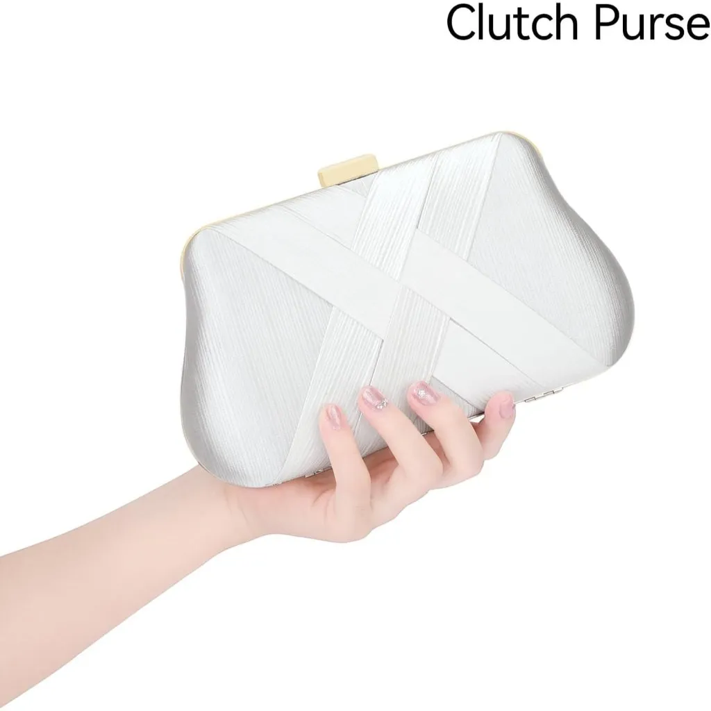 ⚡ Women's White Silk Satin Fabric Clutch Crossbody Formal Party Wedding Bag - Image 5
