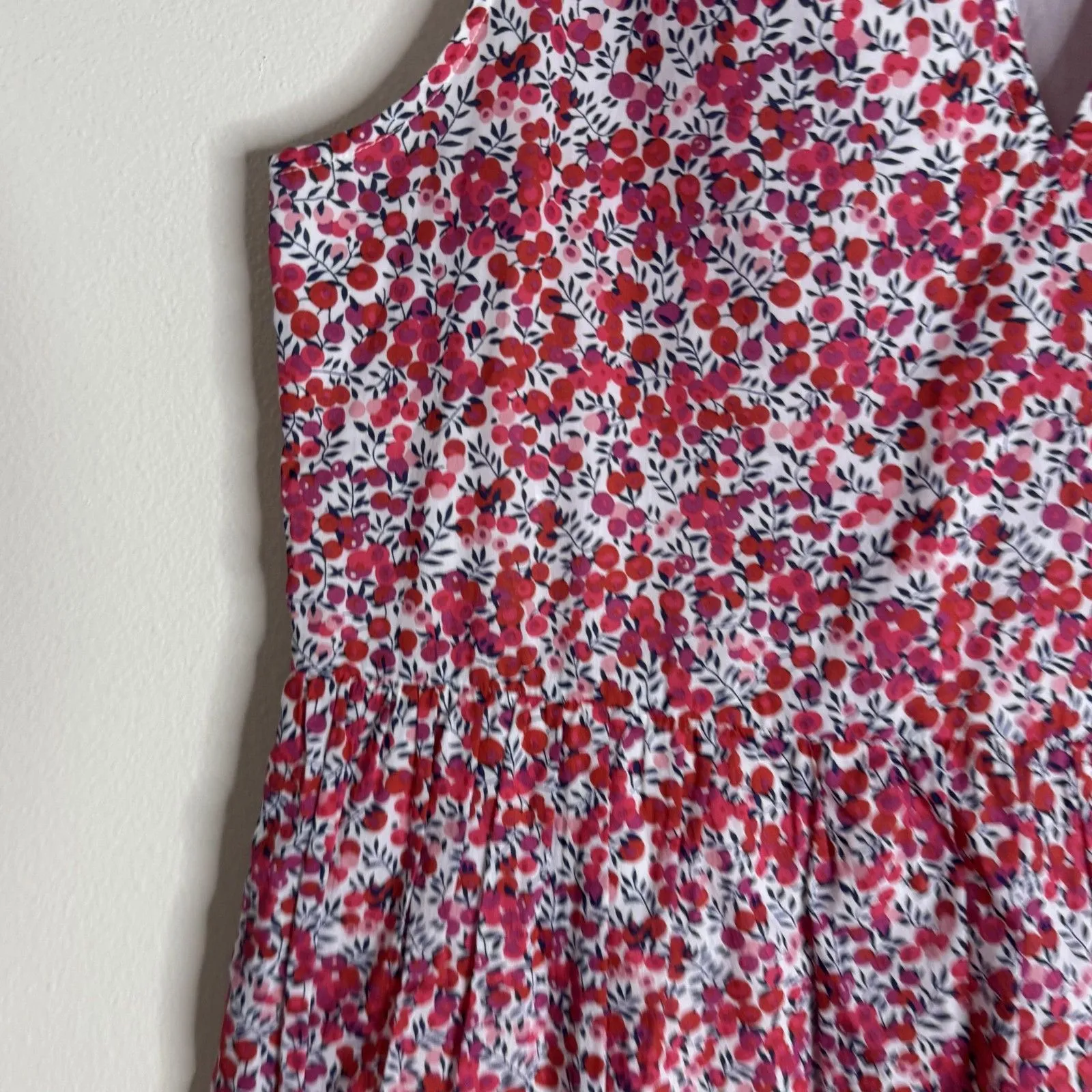 J.Crew Dress poplin tiered cotton popover Liberty Fabric Floral Sleeveless small Red - Image 5