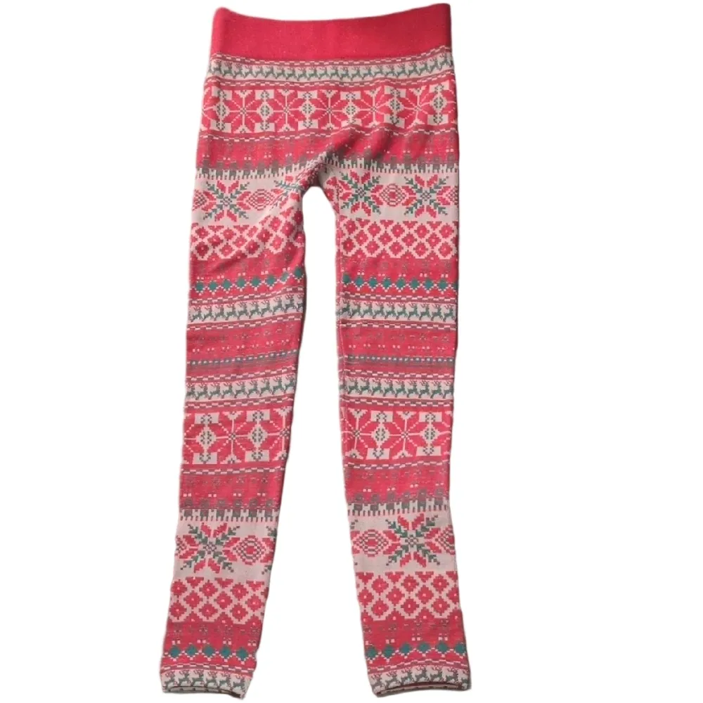 Britt's Knits Fleece Lined Holiday Leggings Size S/M Red - Image 2
