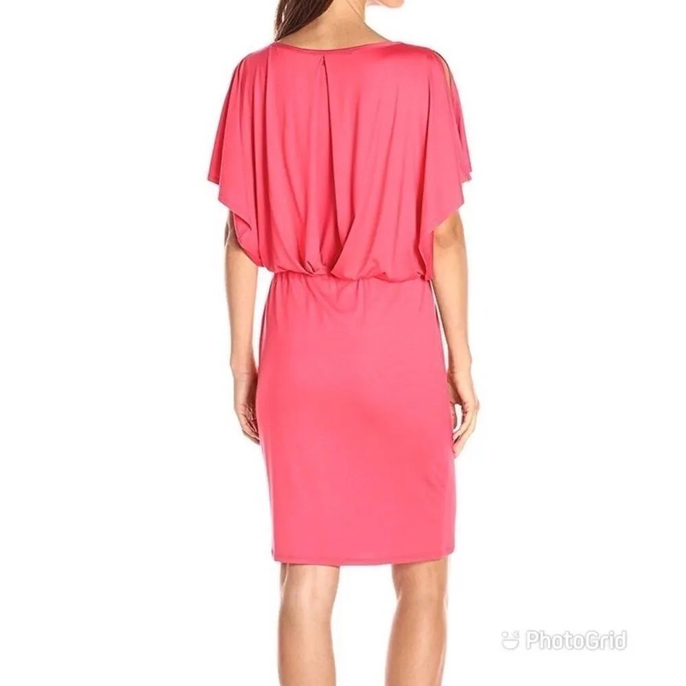 TRINA TURK Jersey Knit Sheath Dress Stretch Short Sleeve Blouson Coral Small New - Image 2
