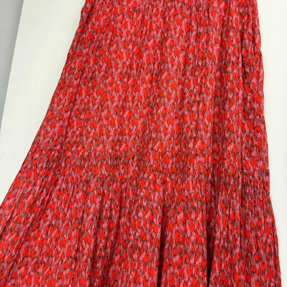 Joie Tiered Prairie Dress Sz Medium Pink Red Tea Rose Printed Midi Maxi - Image 12