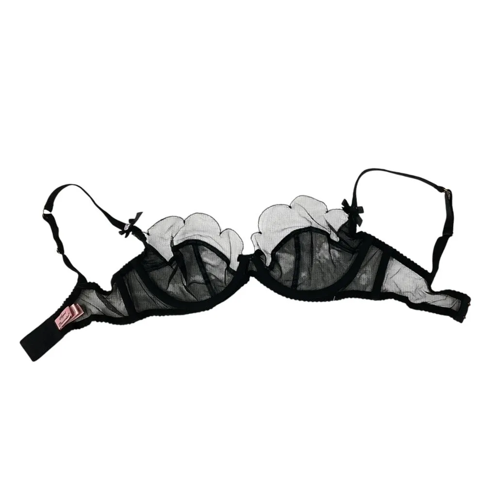 Agent Provocateur Women's Lorna‎ Lace Plunge Underwired Bra Size 32DD Black Mesh - Image 6