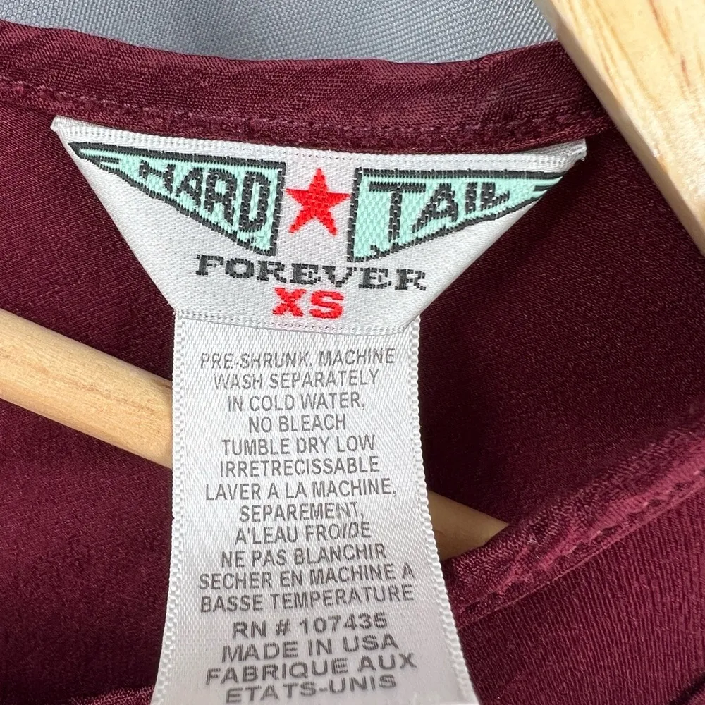 Hard Tail Forever Tank Top XS Burgundy Keyhole Back High Low Hem USA Red - Image 6