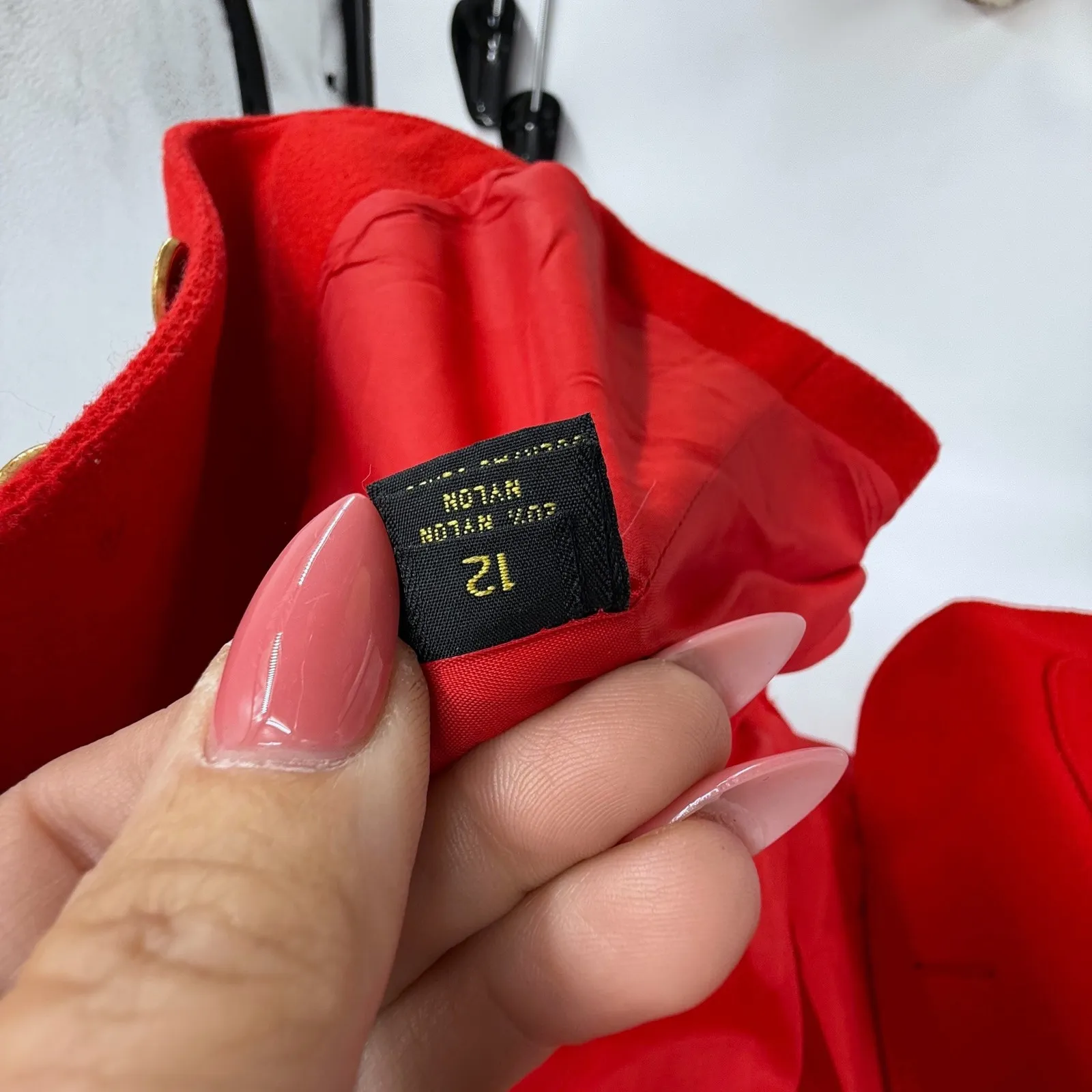 Vtg Lizsport Red Blazer Crest Gold Button Wool Blend 12 90s Holiday Festive - Image 4