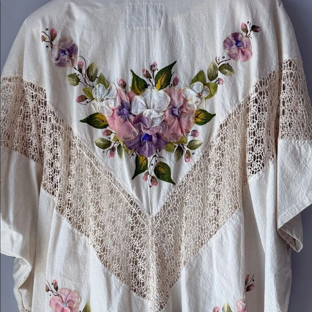 Vintage 2 Piece Ana Rosa Handpainted Floral Gauzy Maxi Dress Jacket Pink Size undefined - Image 5