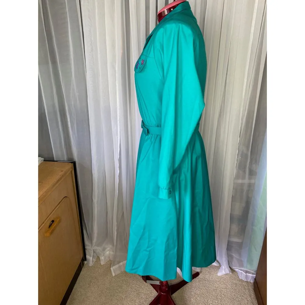 Shirt dress 1980s embroidered pockets swing skirt teal purple Green Size 14 - Image 8