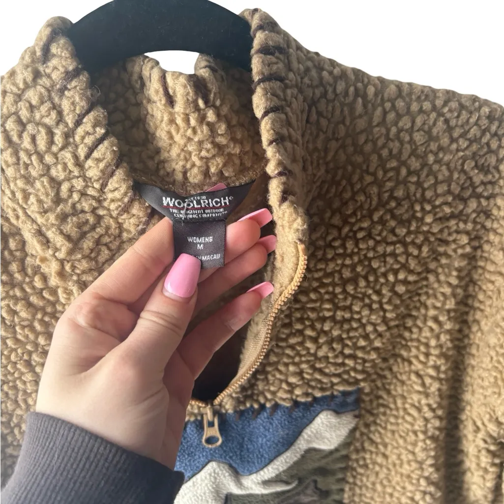 Woolrich Vintage  Cozy Tan Sherpa Pullover with Mountain Bear Design - Image 3