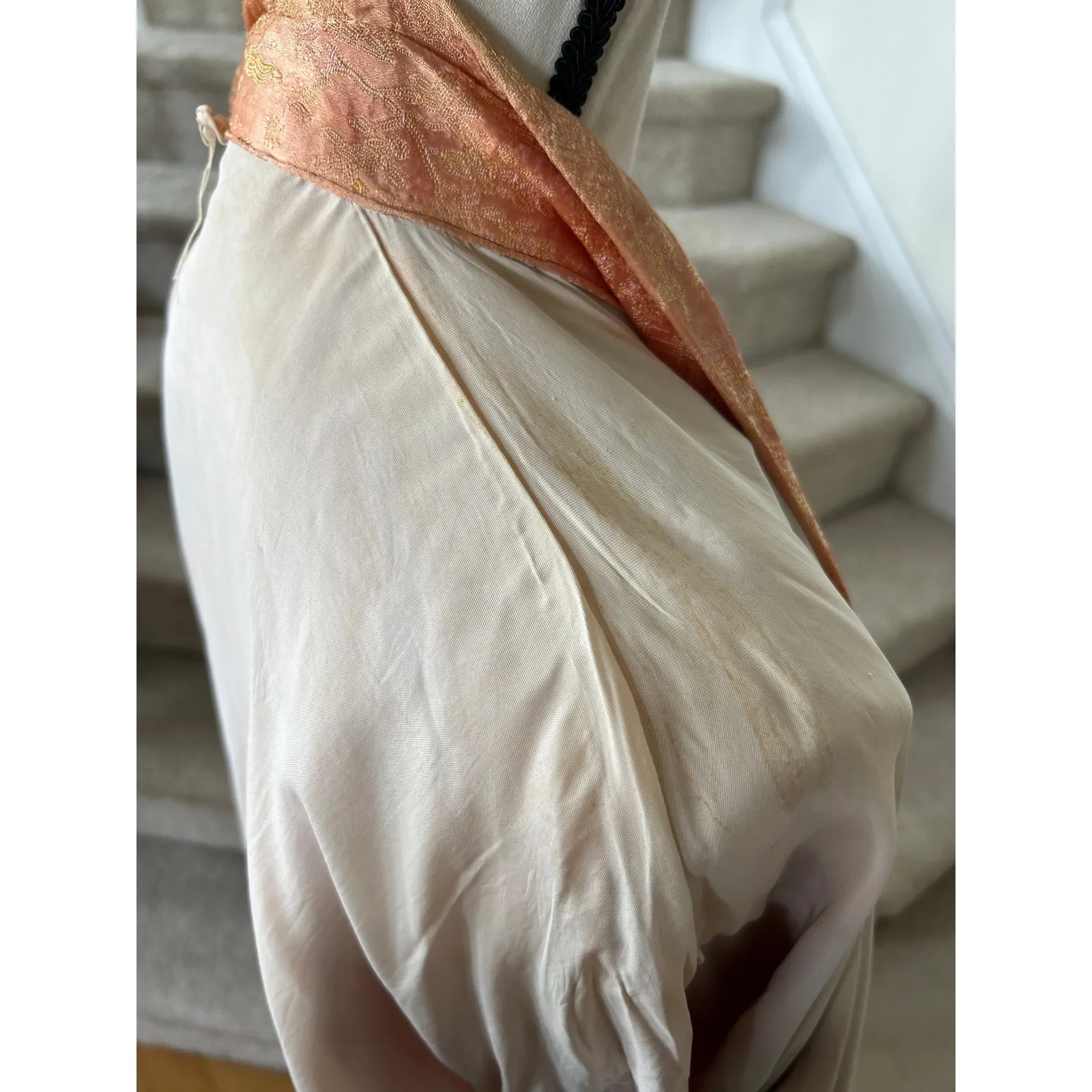 Vintage 60s Peach Orange Satin Chinoiserie Full Length Kimono Duster - Image 6