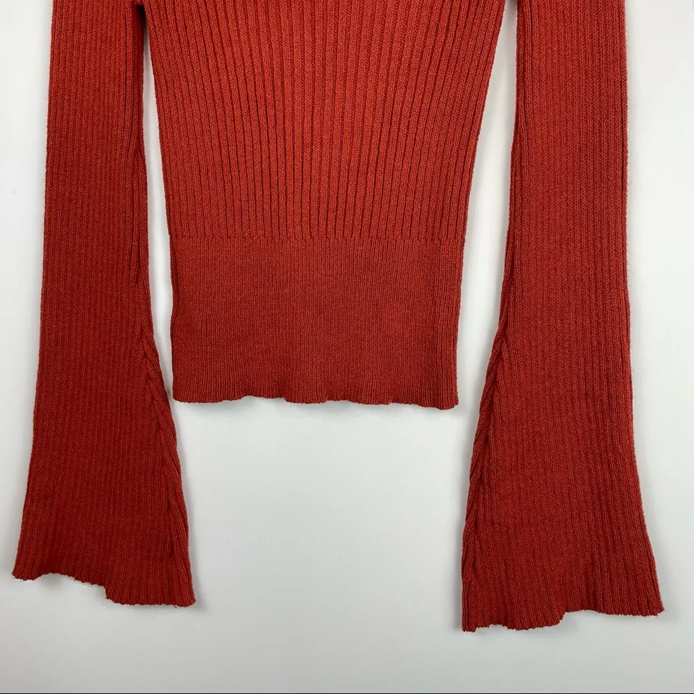 Free People Viola Rust Knit Sweater Top Studded Bell Sleeves Boho - Image 10