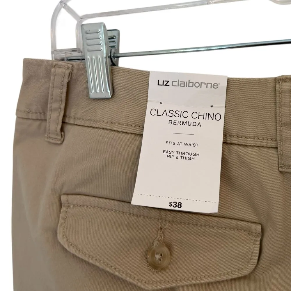 NWT Liz Claiborne Classic Chino Bermuda Shorts Khaki Size 8 - Preppy - Image 4