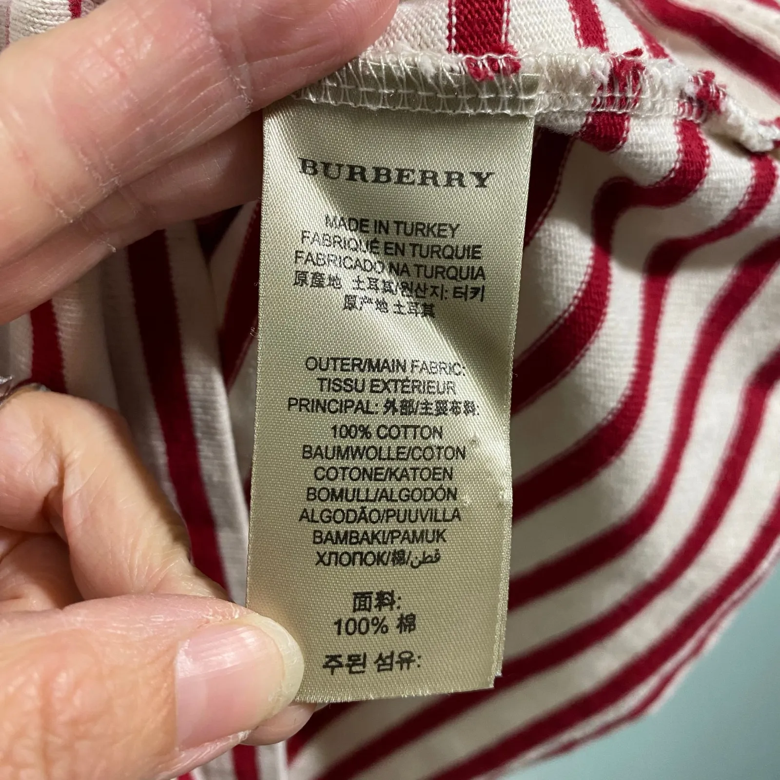 Burberry Brit Women Red & Cream Striped Boat Neck Quarter Sleeve Top Size S - Image 8