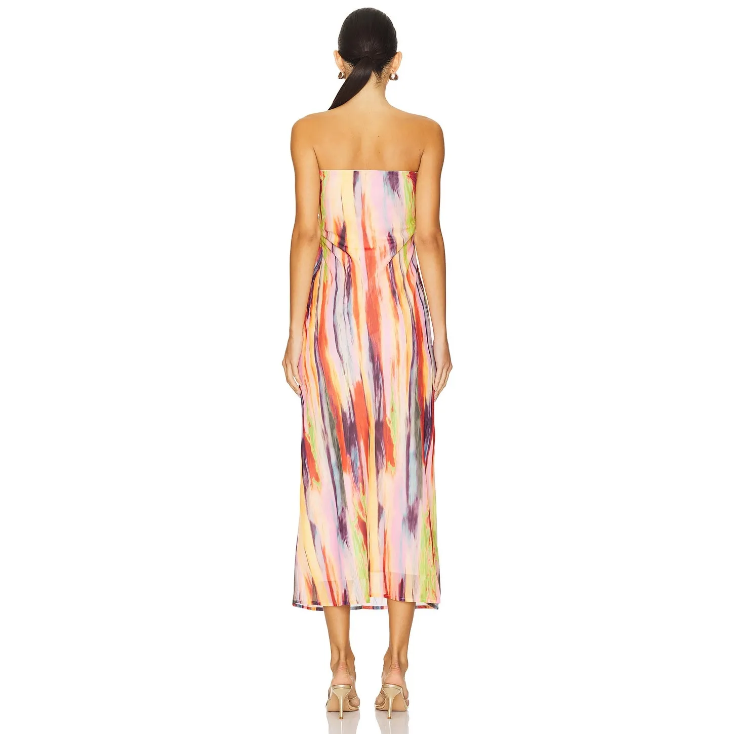SNDYS St Barts Avant Garde Resort Wear Multi Color Chiffon Maxi Shift Dress S Pink - Image 4