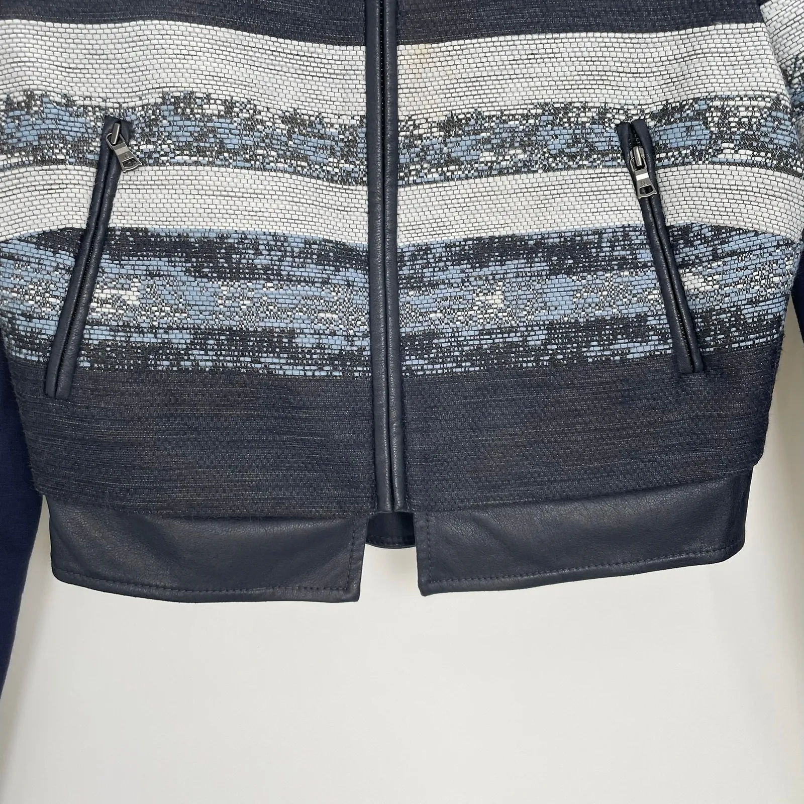 BCBGMAXAZRIA Women's Blue Gray Moto Rocker Woven Full Zip Jacket S - Image 7