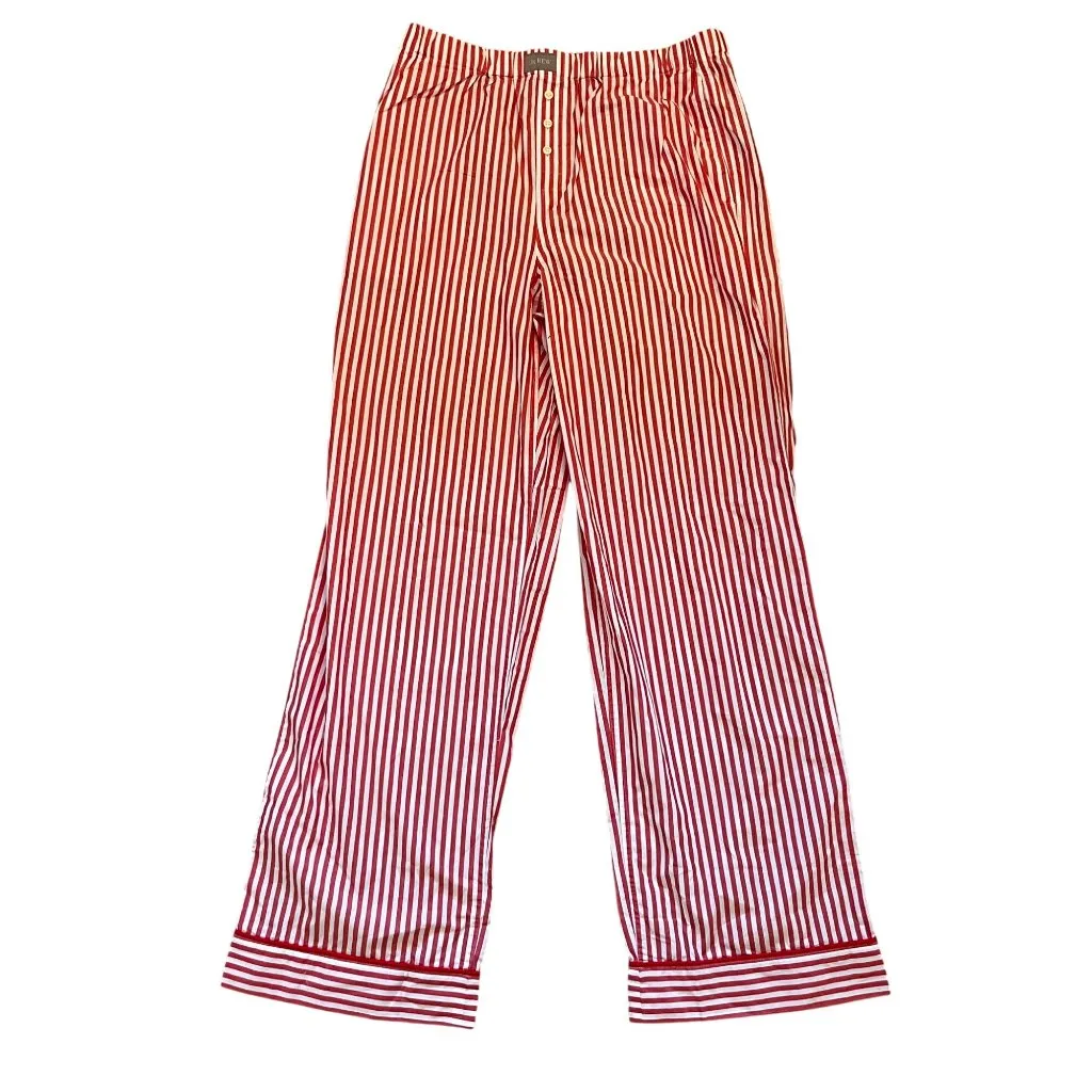 J. Crew Cotton Poplin Wide-Leg Pajama Pants in Red Stripe Small New Womens - Image 2