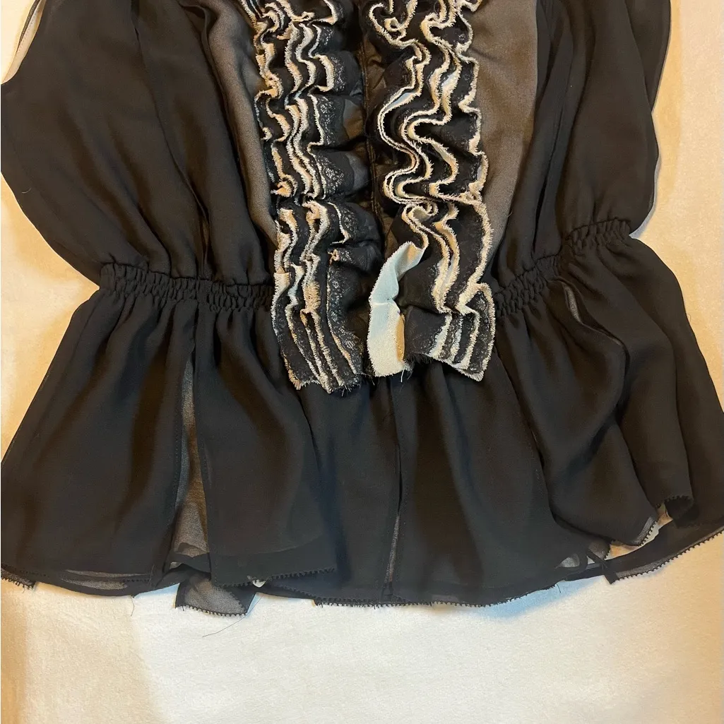 Robert Rodriguez Chic Black Halter Blouse with Ruffled Black&White Trim - Size M - Image 4