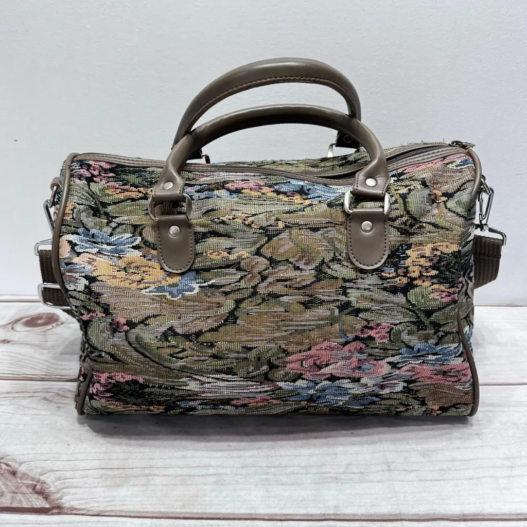 Vintage Tapestry Jacquard Duffle Bag by Leisure Handles and Shoulder Strap Small Tan - Image 3