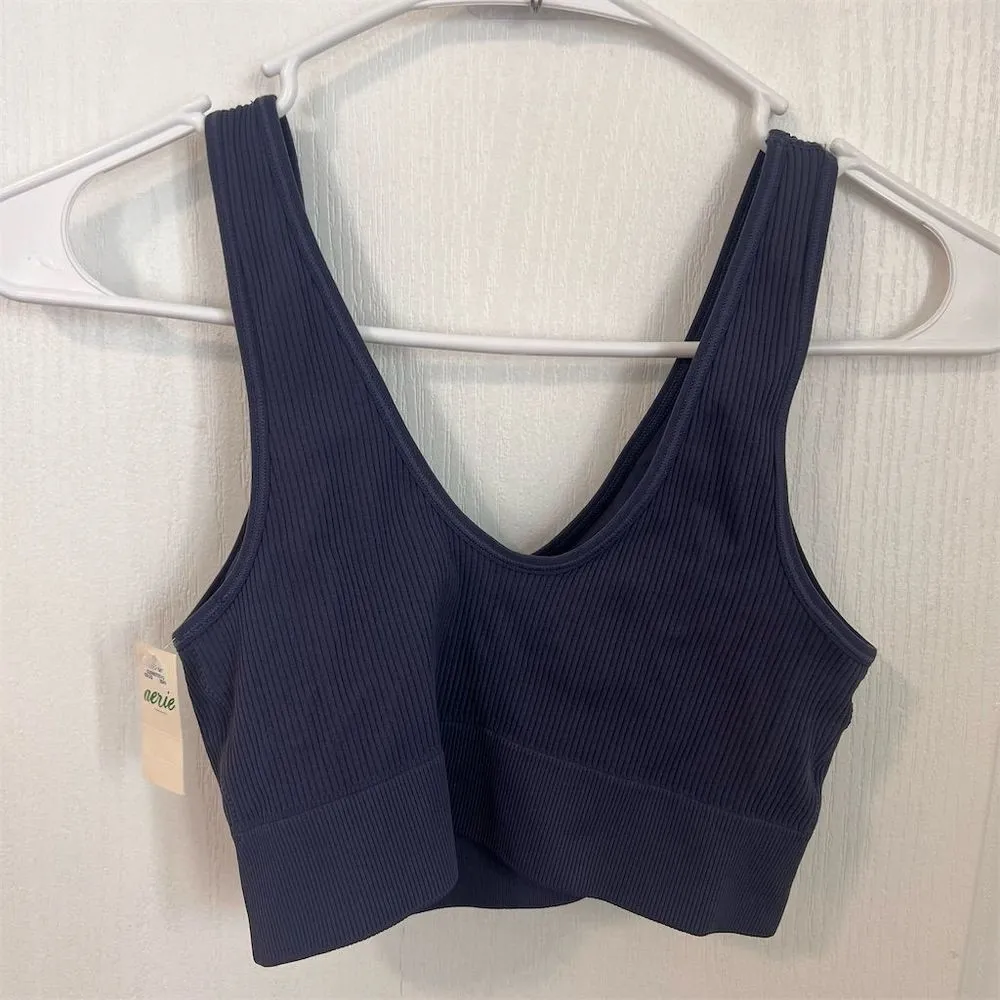 Aerie  Women's Seamless Bralette Size Medium Blue V-Neck Wide Straps Pullover NWT - Image 8