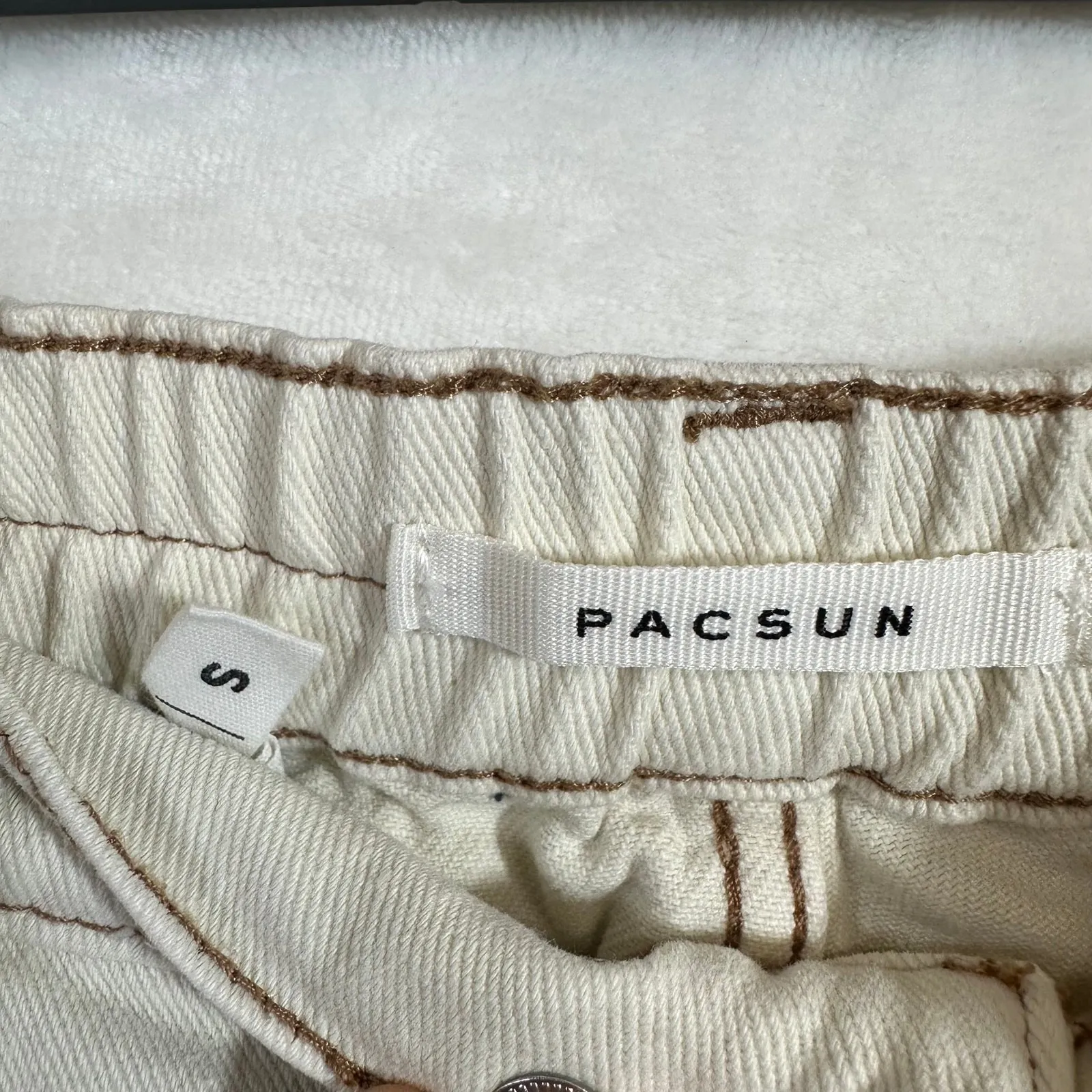 Pacsun S Elastic Waist Cargo Pant Cream Utility Straightleg Streetwear Y2K Retro - Image 10