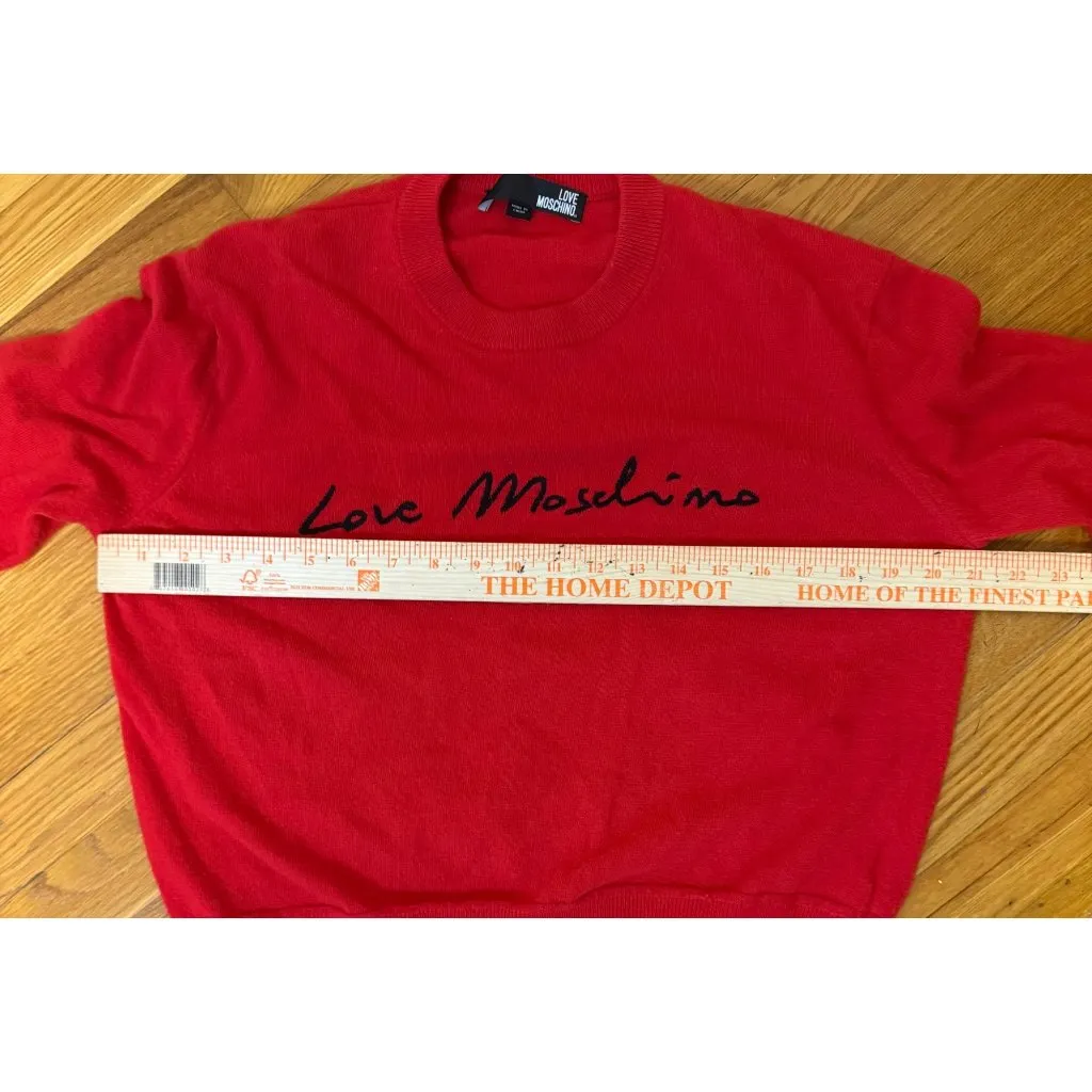 Love Moschino Red Knit Pullover Sweater With Logo Crewneck Long Sleeve S/M - Image 8