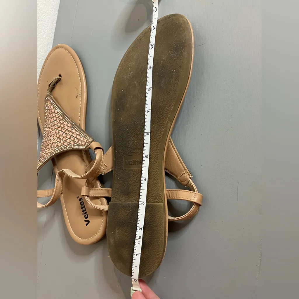 Veittes Beaded SlipOn Beach Metallic Dazzle RoseGold Bling Thong Flat Sandals 10 Tan - Image 16