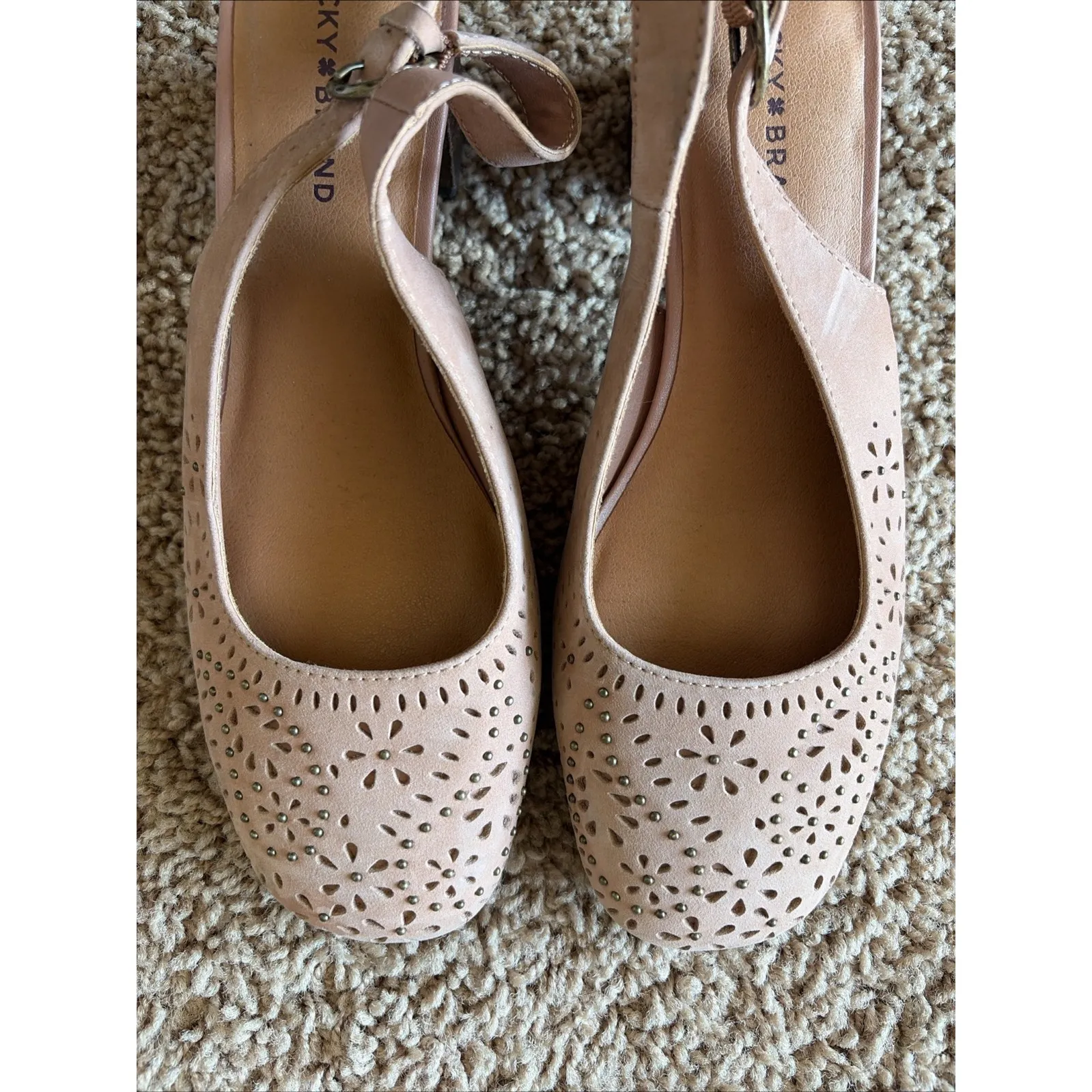 Lucky Brand LK-JOCINA 2 Mocha Brown Suede Leather Laser Cut Slingback Shoes 6 - Image 4